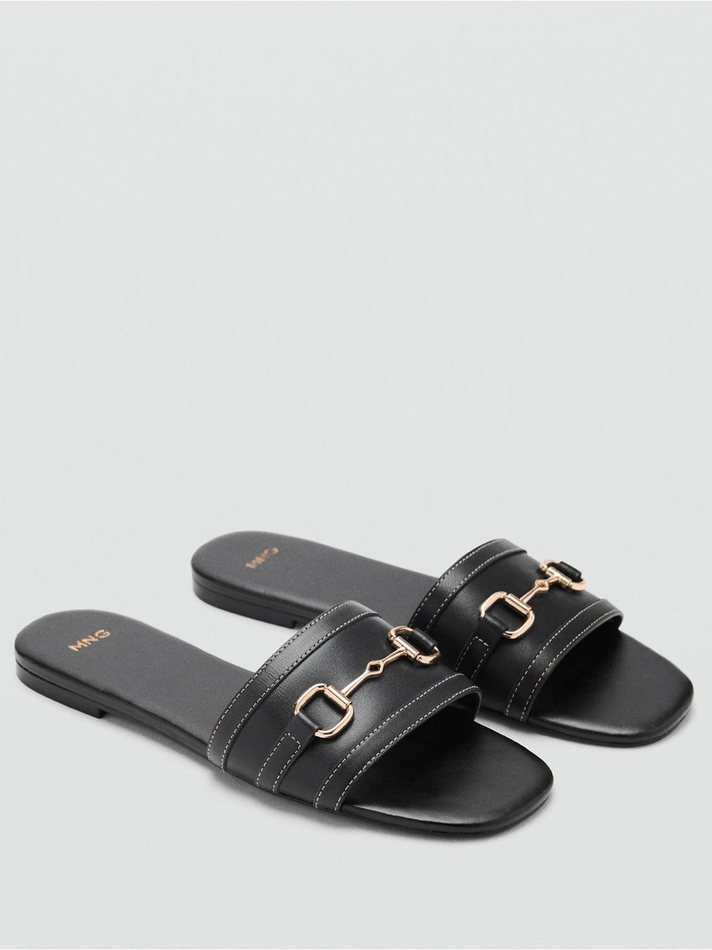 Mango Black Leather Horsebit Slide Sandals US 6 Euro 36 New NWT